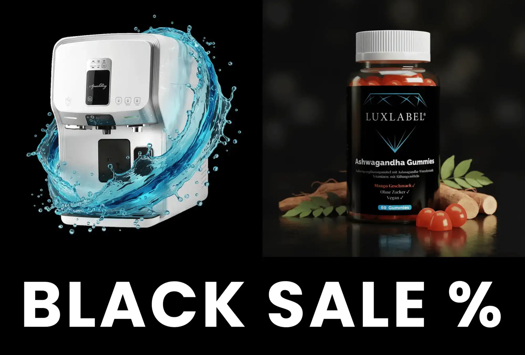 Schwarze Kaffeemaschine mit Wassertropfen-Design, silbernen Akzenten und modernem Ästhetik.